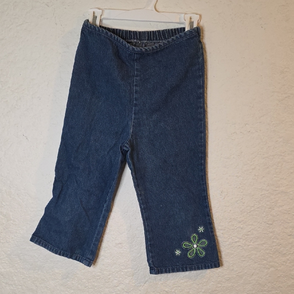 Embroidered Denim Capris with Floral Design
